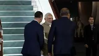 prime minister Narendra Modi arrive at samartha Uzbekistan for sco studio 🎙️ thanks 👍🙏🙏