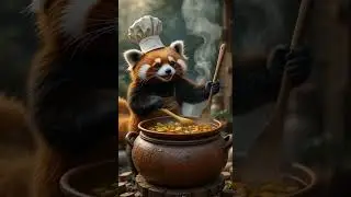Red panda cooking hearty stew and freshly baked bread #redpanda #cooking #animation #shorts