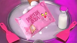 Pink Panther - Ice Cream Rolls | how to make pink Creme Cake to Ice Cream | intense fast ASMR Recipe