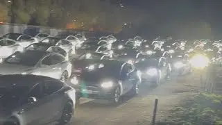 Tesla Light Show in Finland is amazing with cars flashing lights to music beats || WooGlobe