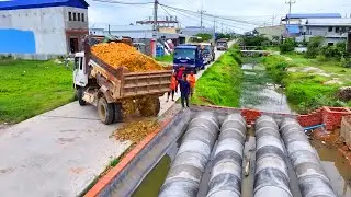 incredible delete drain landfill project full , dump truck transport soil, bulldozer push soil