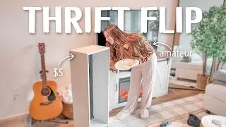 $5 Damaged Bookshelf to Faux Wood Storage Unit Thrift Flip *a struggle* | entryway makeover pt. 2