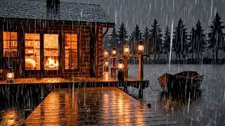 4copy Rainy Night at the Luxury Lake House 🌧️ Relaxing Rain & Crackling Fireplace Ambience for Rest