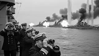 Японские офицеры ошеломлены огнем американского флота в заливе Лейте, 1944 год.