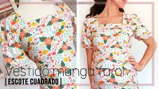 VESTIDO CON MANGA FAROL Y ESCOTE CUADRADO