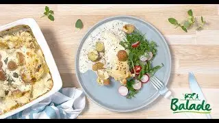 Kipfilet, ovengebakken aardappelen, slaatje van radijs en kervel