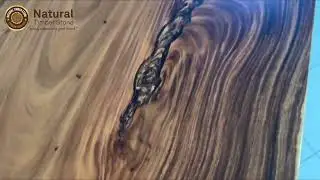 A solid wood slab table
