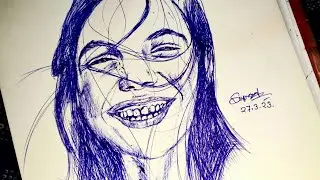 Girl Blue Pen Sketch #art @supravatroyart