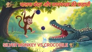  Silver Monkey vs Crocodile 🐒🐊 | Hindi moral story| Mazedar Animal Story | Funny & Exciting Kahani|