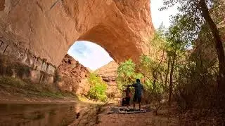 Setting up camp under Jacob Hamblin Arch, Coyote Gulch, UTAH