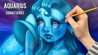 Aquarius oil painting process - Zodiac Sign art series