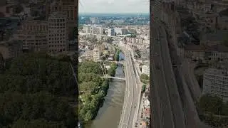 Vertical video. Ghent, Belgium. Keizerpark - City park. Esco (Scheldt) river embankment. Panorama...