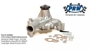 PRW High Performance Water Pump: 1435001 Small Block Chevy /90&deg; v6 1969-87 Long Style, As Cast