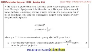 2004 Maths Extension 1 HSC Q6b Solve projectile motion problem by finding Cartesian equation