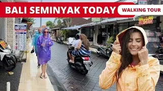 🇮🇩 BALI SEMINYAK TODAY RAIN & SQUALL WIND | 4K Walking Tour in Bali Travel Vlog | Bali 2023