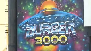 UFO Burger Art Mural Billboard Sunset Blvd Los Angeles California USA December 4, 2025