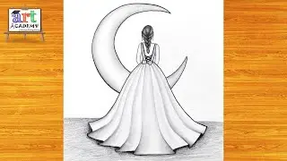 How to Draw a Beautiful Girl with Moon || Pencil sketch for beginner || Girl drawing || Drawing
