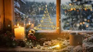 Cozy Christmas Corner with a Hot Coffee | Christmas Music | Snowing outside the Window