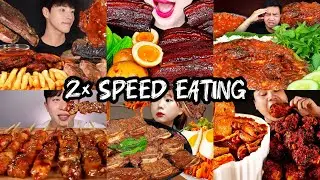 2&times; SPEED EATING SOUND | GRILLED MEAT, FISH, FRIED CHICKEN, SKEWERS ... MUKBANG COMPILATION | ASMR 