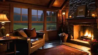 Cozy Woodland Cottage | Relaxing Ambient Music/Soundscape | Rain and Fireplace Sounds