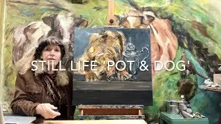Still life Pot & Dog painting and 🎨how to mix the color PEWTER