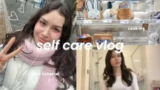 self care vlog🍡: hair tutorial, grwm, shopping & cooking simple meals