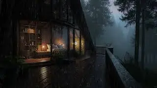 Gentle Rain Brushing a Forest Cabin Roof 🌧️ Cozy Indoor Night for Deep Sleep | 4K – No Ads