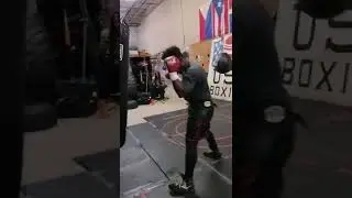 Former IBF boxing champion Tavoris Cloud warming up on heavy bag.