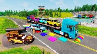 Flatbed Truck McQueen | Перевозка на грузовике &mdash; Выбоина против машины | Геймплей BeamNG Drive 🚗💥...