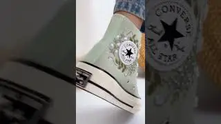 Custom Embroidered Converse 🌿 | Handmade Sage Green Floral Sneakers