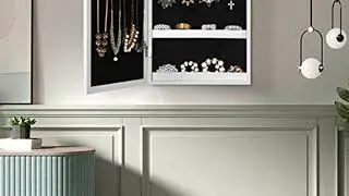 SONGMICS Lockable Jewelry Cabinet Armoire with Mirror, Wall Mounted Space Saving Jewelry Storage Org