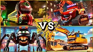 SCHOOL BUS 🆚 MCQUEEN EXCAVATOR 🆚 POLICE CAR MONSTER 🆚 MONSTER EXCAVATOR - TILESHOP