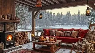 Warm Winter Porch Jazz 🔥 Snowy Forest View | Smooth Jazz Ambience for Cozy Evening Relax