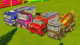 WASHING DIRTY MIXER TRUCK, FIRE DEPARTMENT, & TATRA 6X6 TRUCK! - 4K - FS22