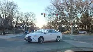 Winter morning, MD-45 South (York Rd), Drive from Yorktown to Baltimore city, Maryland, USA