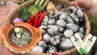 តោះមកធ្វើងាវអប់ទឹកដោះគោស្រស់ជាមួយខ្ញុំបងប្អូន! Steam Cockles with Fresh Milk Recipe