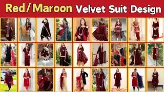 Maroon Velvet Suit Design | Red Velvet Suit Combination | Maroon Velvet Suit Contrast Dupatta