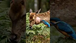 Deer & Kingfisher | Gentle Parasite Removal in Forest Harmony #shortvideo #wildlife