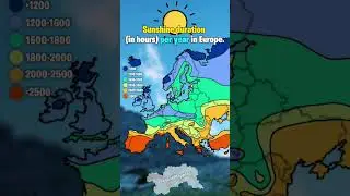 Sunshine duration (in hours) per year in Europe.
