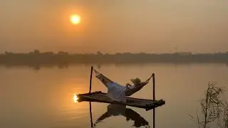 Relaxing with Nature life #sunset #peacefulwaves #relaxingoceansounds #lake #guitar #puppy