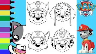Coloring Paw Patrol Heads Skye Chase Marshall Rocky Coloring Book Page | Sprinkled Donuts JR