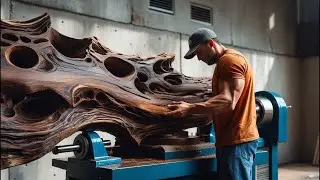 Master Craftsman: Making A Dining Table From An Ancient Tree Stump And A Checkered Pattern.