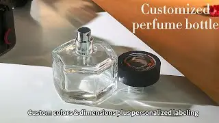 #customized  multi-sided transparent black-cap perfume bottle