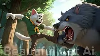A traveling cat encounters a wild wolf in the forest #Beautiful Cat Ai