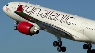 CLOSE UP Heavy Morning Takeoffs at Manchester Airport- Runway 23L