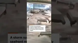 Storm floods dining room of Italian seafront restaurant