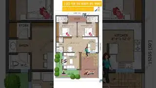 35x50 House Plan with Car Parking, 2BHK House Design, 35' by 50' House Map, 35*50 Home Plan
