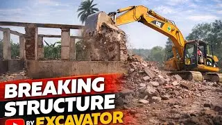 Breaking Structure by Excavator. Making crush RCC Structure. 