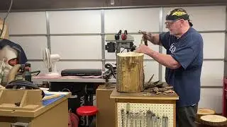 Removing bark from a dried stump made easy.