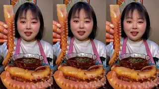 Rural ASMR Satisfying Eating Spicy Squid with Spicy Sauce | Eating Show